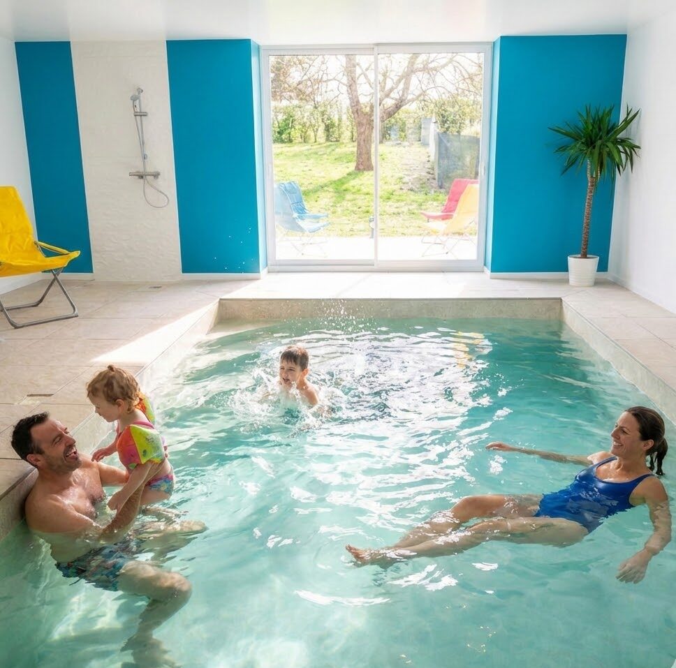 Piscine intérieure chauffée du Domaine d’Ailleurs, accès bien-être à la journée en Champagne