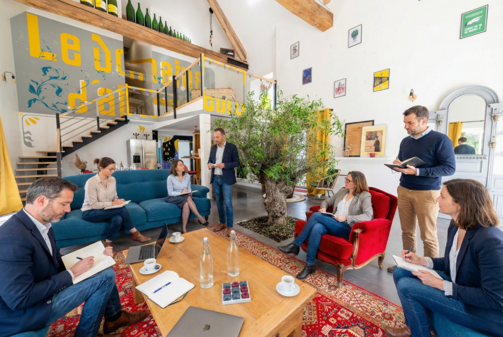 Espace de séminaire en petit comité au Domaine d’Ailleurs en Champagne, lieu privatisé pour réunions professionnelles et temps de travail au calme